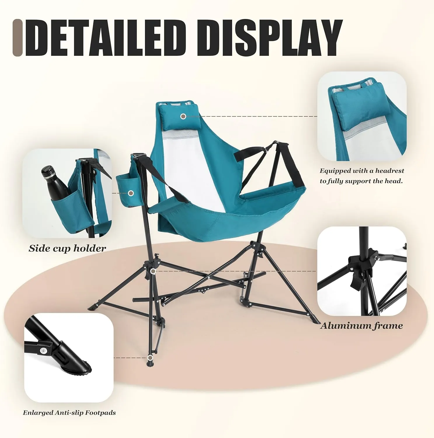 Portable Hammock Camping Chairs - Lightweight Adjustable Rocking Recliner with Pillow & Cup Holder, Foldable Aluminum Alloy Outdoor Chair for Backyard, Hiking, Travel, Concerts, Supports 300lbs