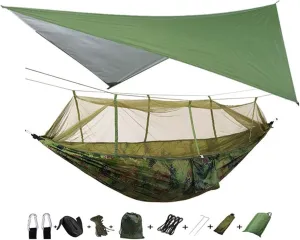 Portable Hammock Lightweight Portable Camping Hammock and Tent Awning Rain Fly Tarp Waterproof Mosquito Net Hammock Canopy Nylon Hammocks (Color : Green and Camouflage) (Green and Camouflage)