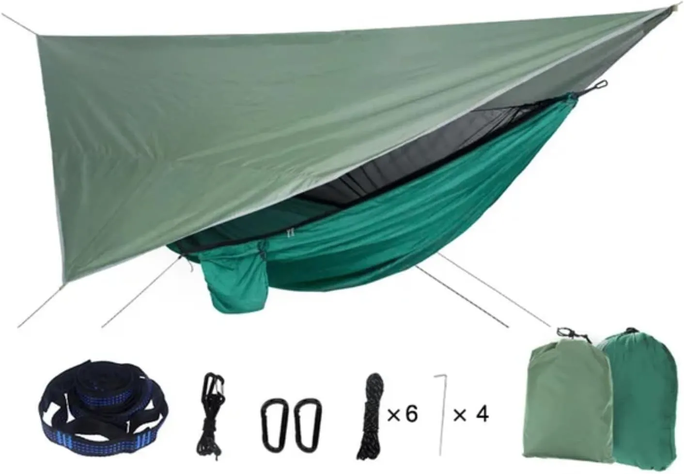 Portable Mosquito Net Nylon Camping Hammock with Waterproof Rain Fly Canopy Tarp Outdoor Hanging Bed Sleeping