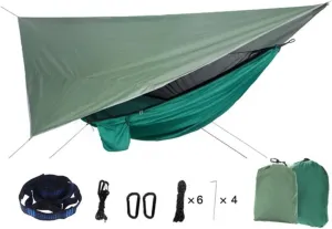 Portable Mosquito Net Nylon Camping Hammock with Waterproof Rain Fly Canopy Tarp Outdoor Hanging Bed Sleeping