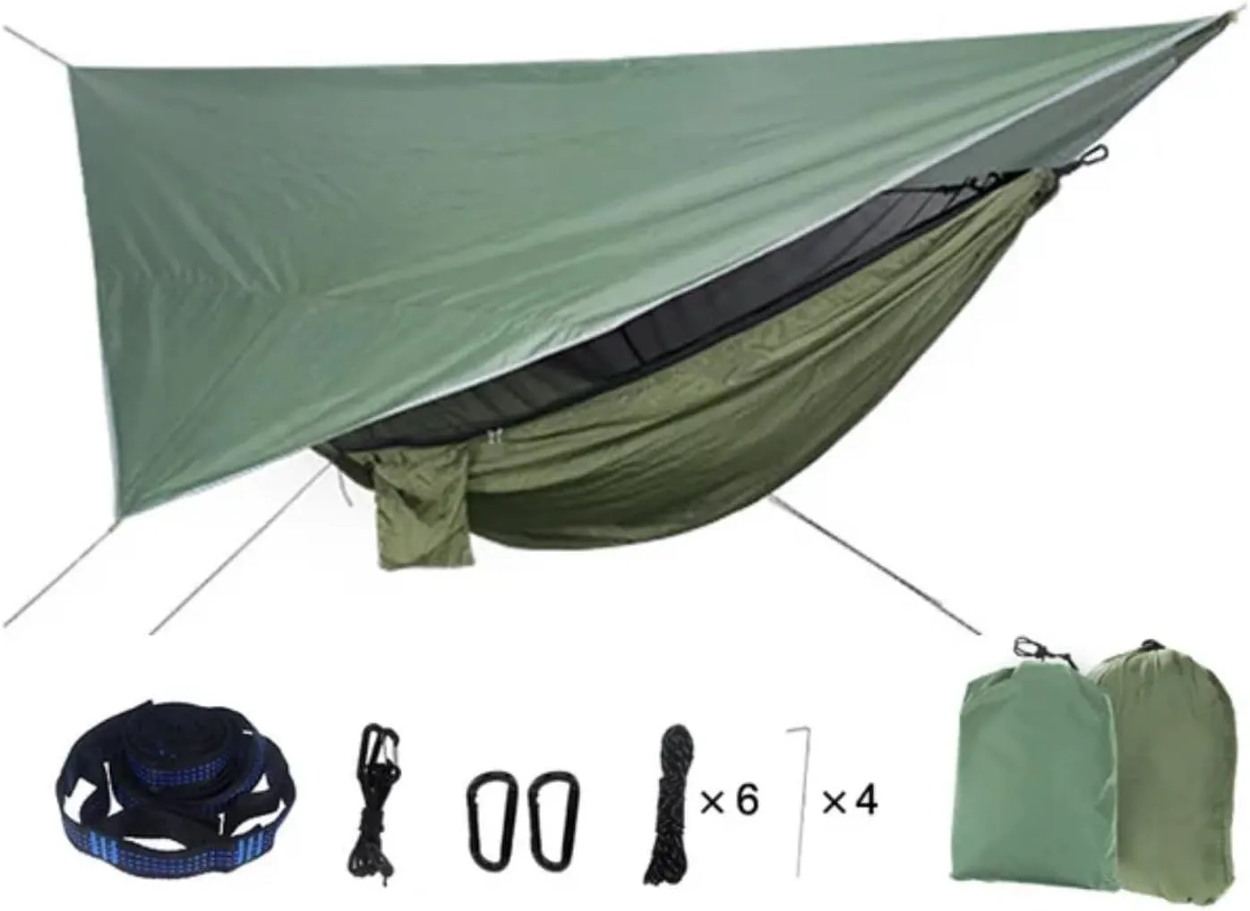 Portable Mosquito Net Nylon Camping Hammock with Waterproof Rain Fly Canopy Tarp Outdoor Hanging Bed Sleeping