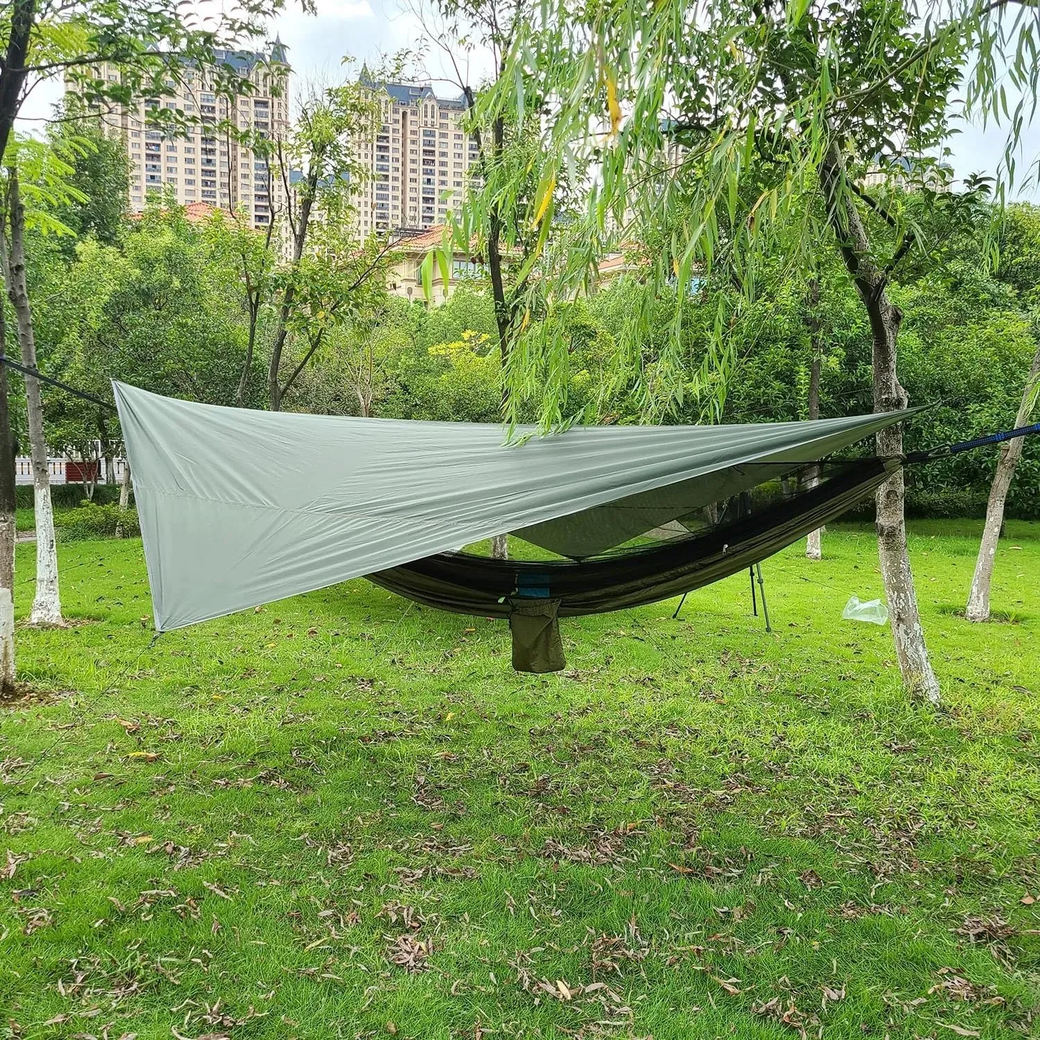 Portable Mosquito Net Nylon Camping Hammock with Waterproof Rain Fly Canopy Tarp Outdoor Hanging Bed Sleeping