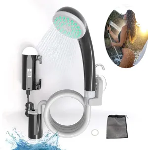 Portable Outdoor Shower Pump Camping Shower Pump Rechargeable LED IPX8 Waterproof for Indoor Outdoor Camping Hiking Motorbikes Travel Shower Car Pet Cleaning