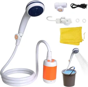 Portable Shower 1 Set Waterproof Adjustable Camping Shower 5000mAh Rechargeable Camp Multi-Purpose Outdoor for Car Cleaning, Pet Washing, Gardening & More