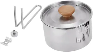 Portable Stainless Steel Camping Pot Hiking Cooking Utensil with Non Slip Bottom Easy to Clean Heat Insulation for and Picnics