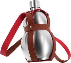 Portable Stainless Steel Gourd Water Bottle with Brown Strap Durable Outdoor Flask for Juice Milk and Wine for Camping and Travel