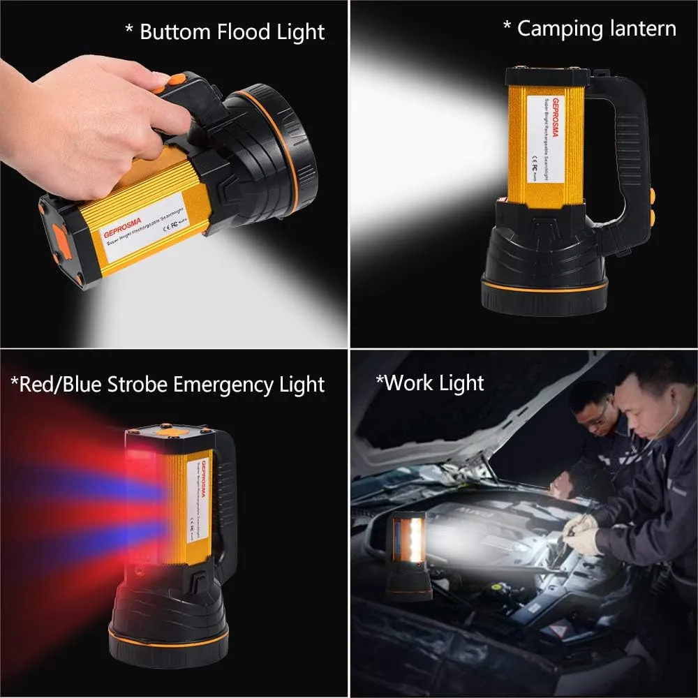 Powerful Led Flashlight High Lumens Rechargeable, Super Bright Handheld Spotlight Flashlight Large Ultra Long Lasting Portable High Power Big Searchlight