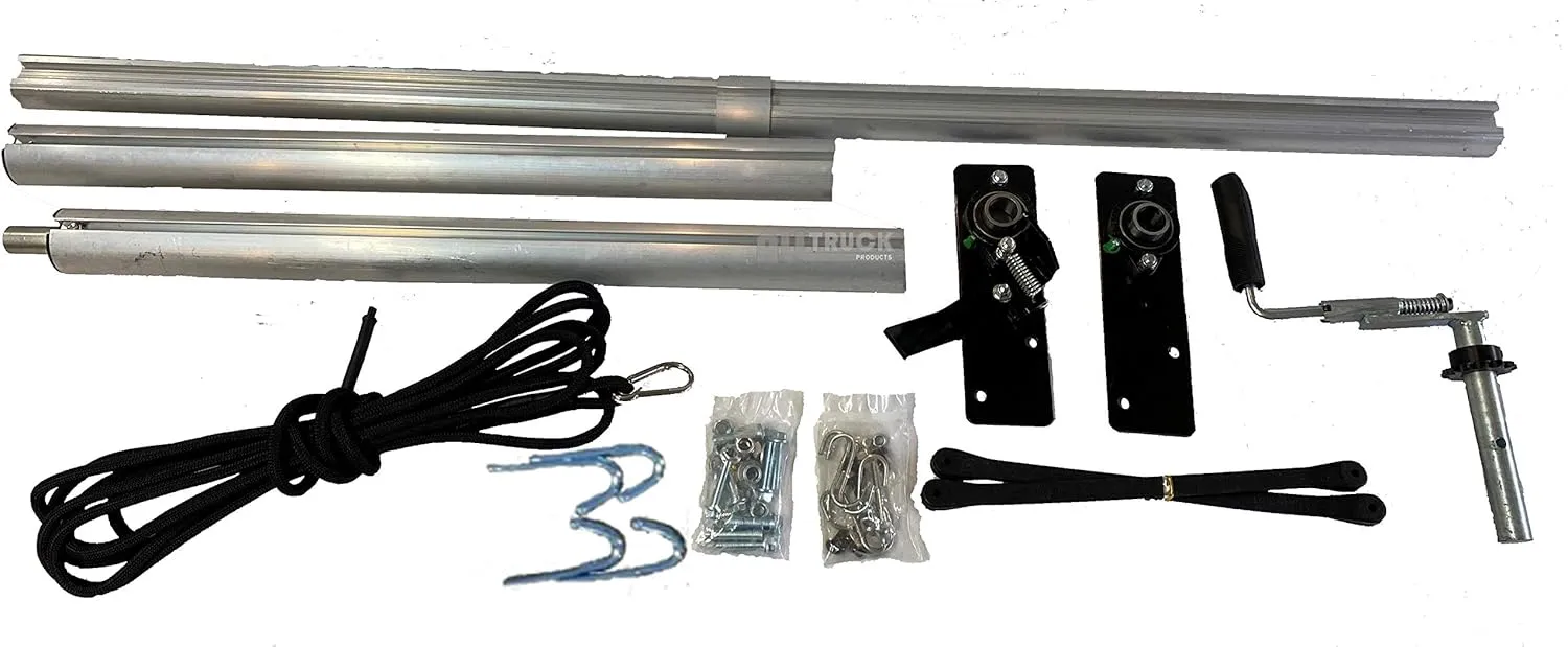 Premium EZ-Mount Manual Hand Crank Cab Level Truck & Trailer Tarp Roller Kit with Lock Lever & PVC Mesh Tarp (7'6" x 28')