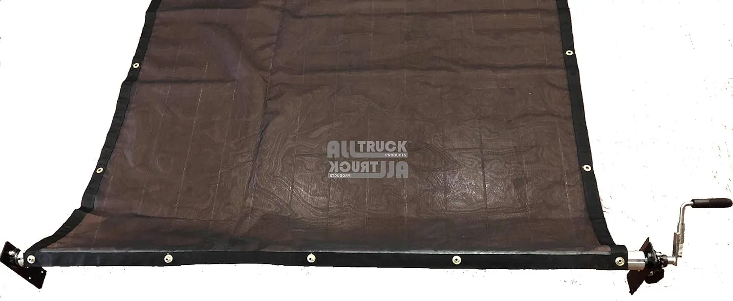 Premium EZ-Mount Manual Hand Crank Cab Level Truck & Trailer Tarp Roller Kit with Lock Lever & PVC Mesh Tarp (7'6" x 28')