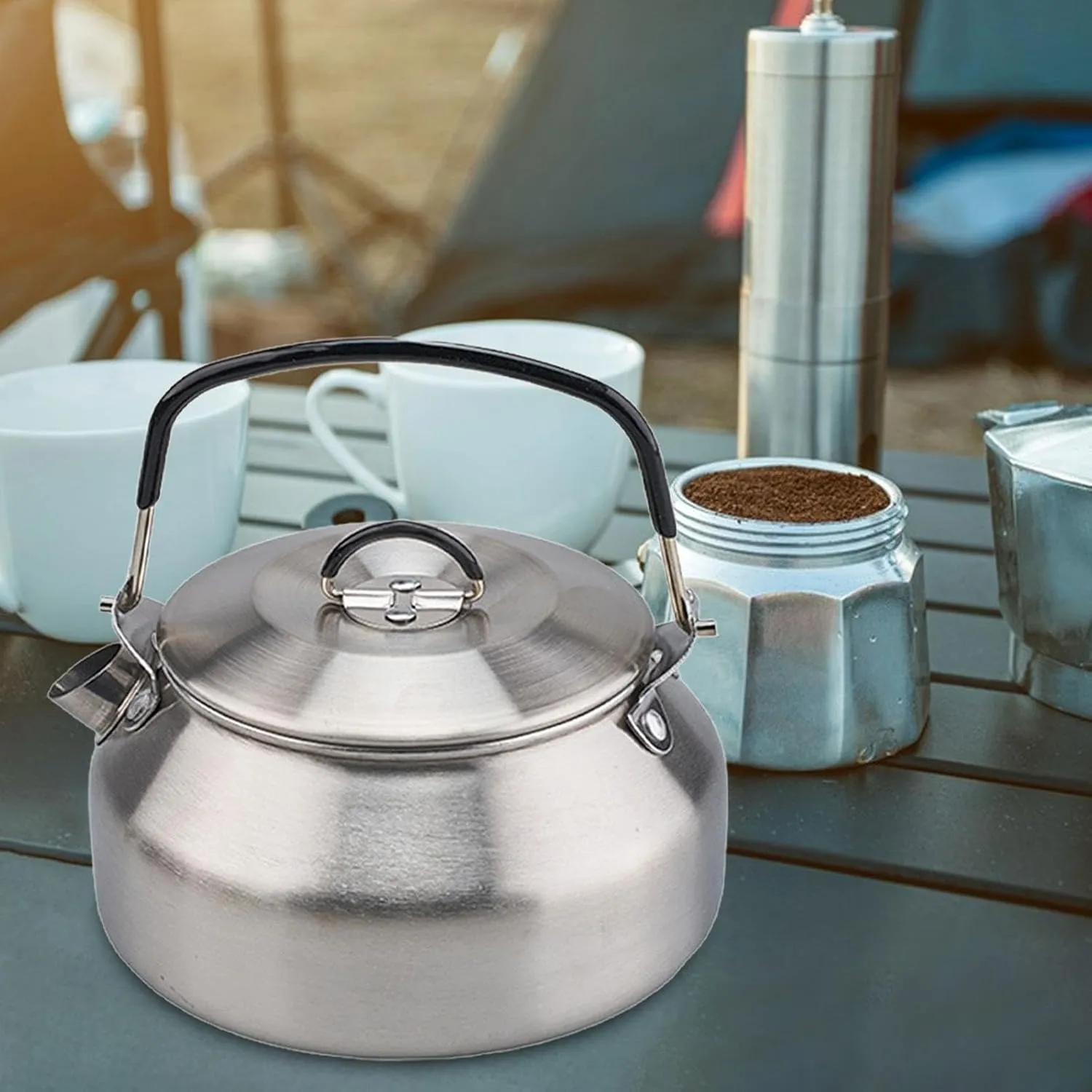 Premium Stainless Steel Tea Kettle for Outdoor Adventures 8L, silver, 13.5cmx7.5cm