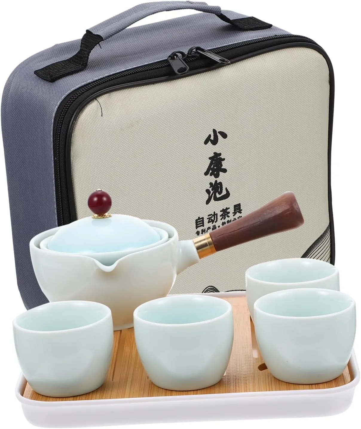 PRETYZOOM Chinese Tea Cup Set Porcelain Tea Set Ceramic Teapot Heat- Handle Bamboo Mat Travel-friendly Bag