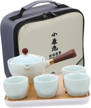 PRETYZOOM Chinese Tea Cup Set Porcelain Tea Set Ceramic Teapot Heat- Handle Bamboo Mat Travel-friendly Bag