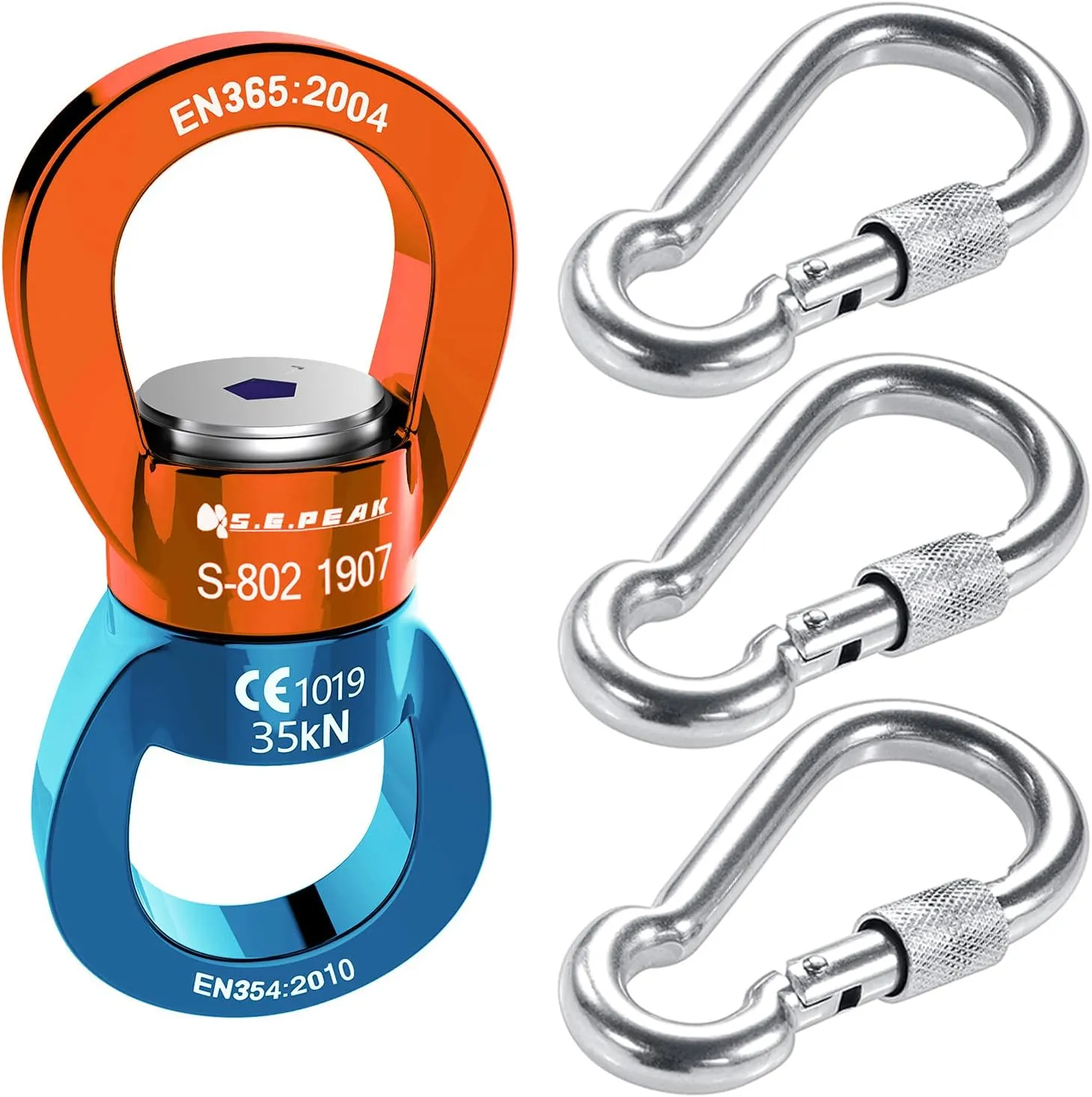 PROND 35kN Safest Rotational Device with Locking Carabiners, 316 Stainless Steel Heavy Duty Screw Lock Carabiner Hooks, Swing Swivel, Swing Spinner, Carabiner Swivel