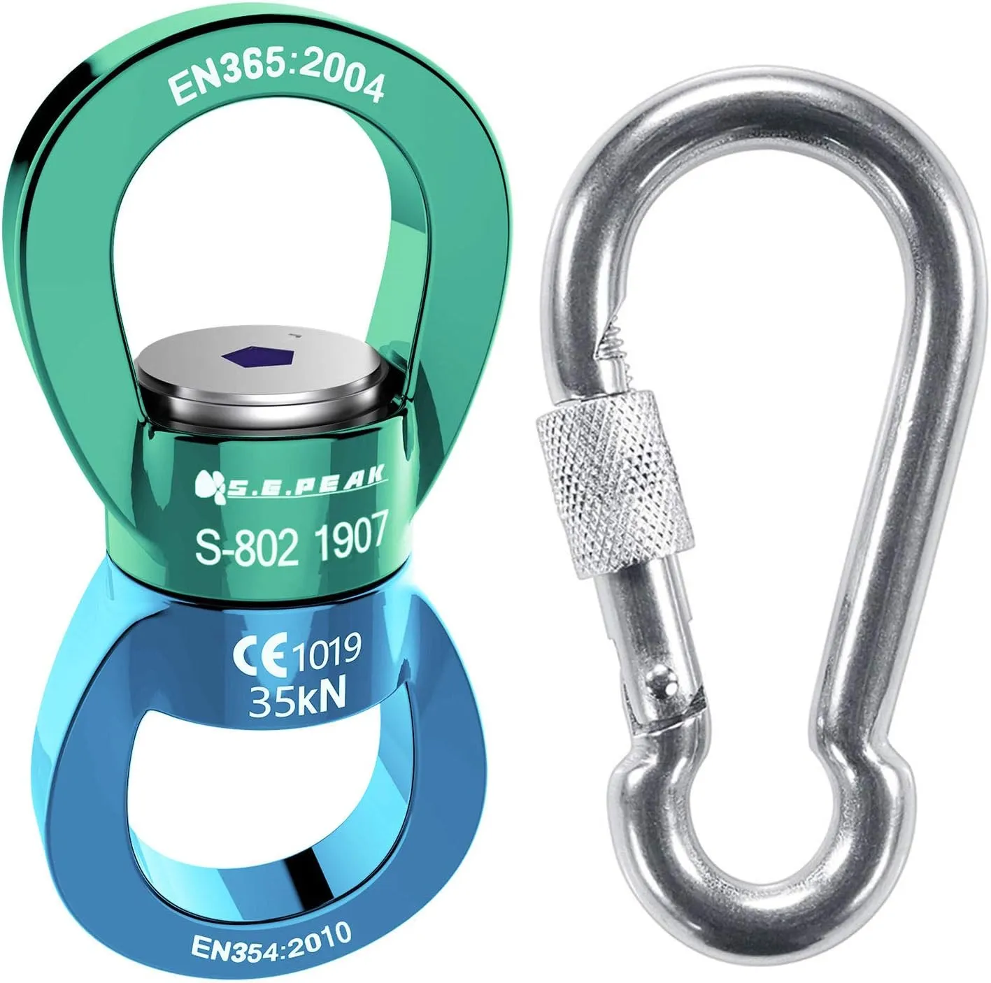 PROND 35kN Safest Rotational Device with Locking Carabiners, 316 Stainless Steel Heavy Duty Screw Lock Carabiner Hooks, Swing Swivel, Swing Spinner, Carabiner Swivel