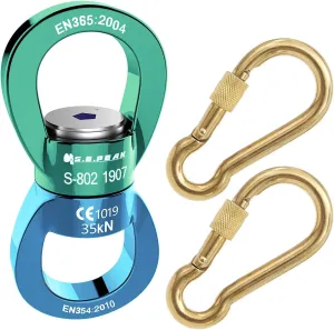 PROND 35kN Safest Rotational Device with Locking Carabiners, 316 Stainless Steel Heavy Duty Screw Lock Carabiner Hooks, Swing Swivel, Swing Spinner, Carabiner Swivel