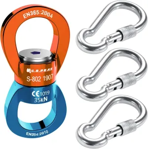 PROND 35kN Safest Rotational Device with Locking Carabiners, 316 Stainless Steel Heavy Duty Screw Lock Carabiner Hooks, Swing Swivel, Swing Spinner, Carabiner Swivel