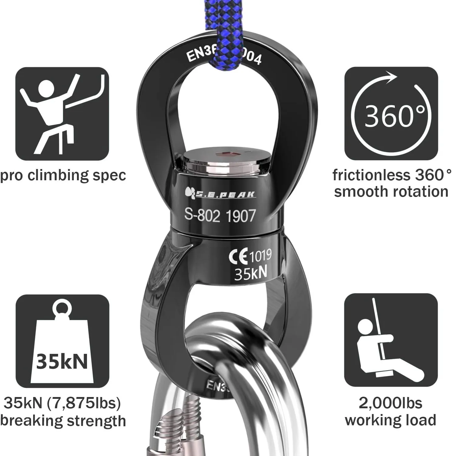 PROND Swing Swivel 35kN Safest Rotational Device, Swing Spinner, Carabiner Swivel, Climbing Rope Swivels for Children’s Web Tree Swing Setting, Aerial Dance, Hanging Hammock