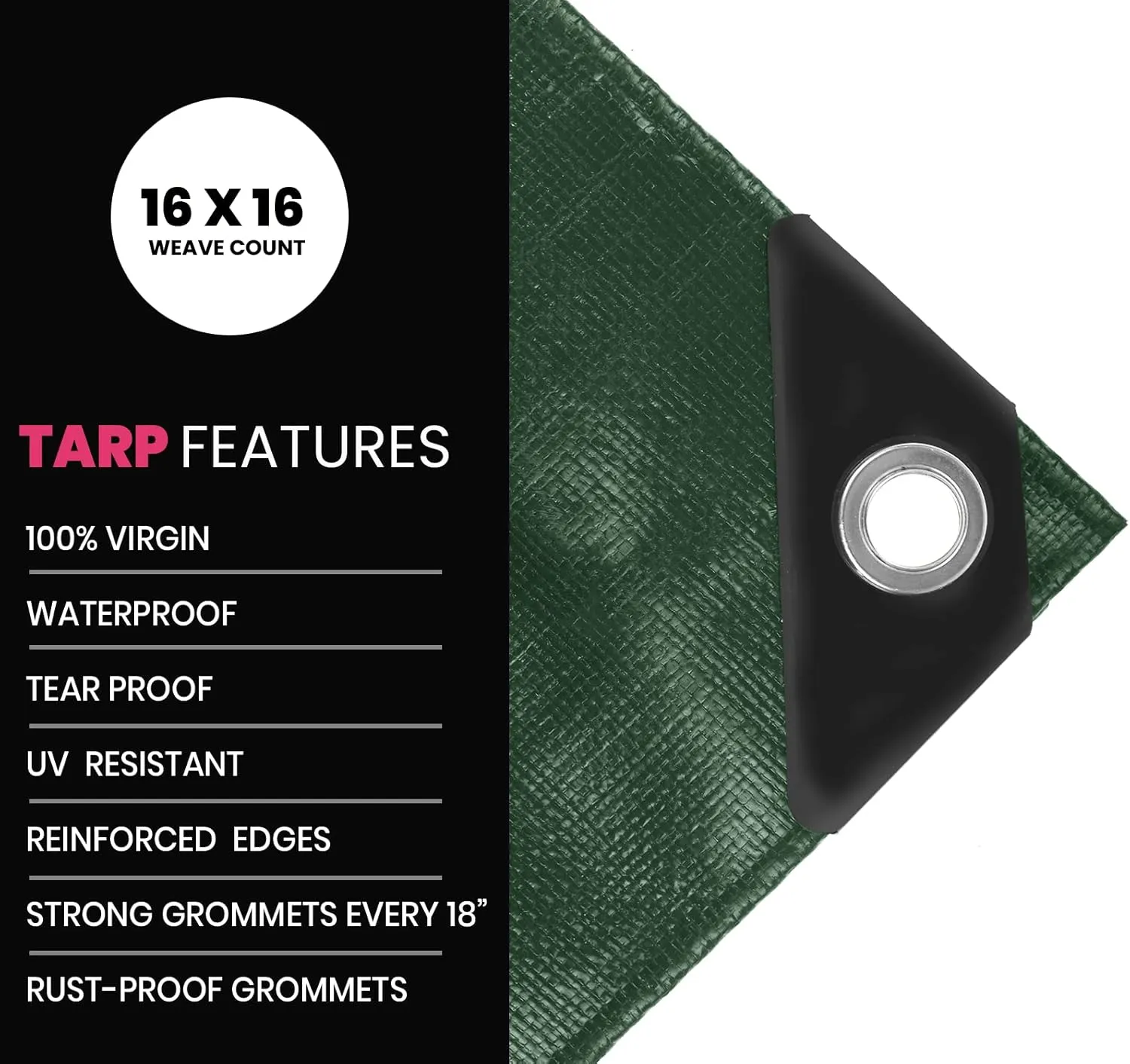 PROTARP Extreme Heavy Duty 22 Mil Tarp Cover, Waterproof, UV Resistant, Rip and Tear Proof, Poly Tarpaulin with Reinforced Edges for Roof, Camping, Patio, Pool, Boat. (Green/Black 12′ X 25′)