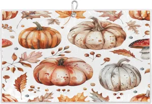 Pumpkin Mushroom Leaf Watercolor Golf Towel with Heavy Duty Carabiner Ultra Absorbent Quick Dry Perfect for Cleaning Clubs Balls Gear Essential Golf Accessory for Men Women Kids