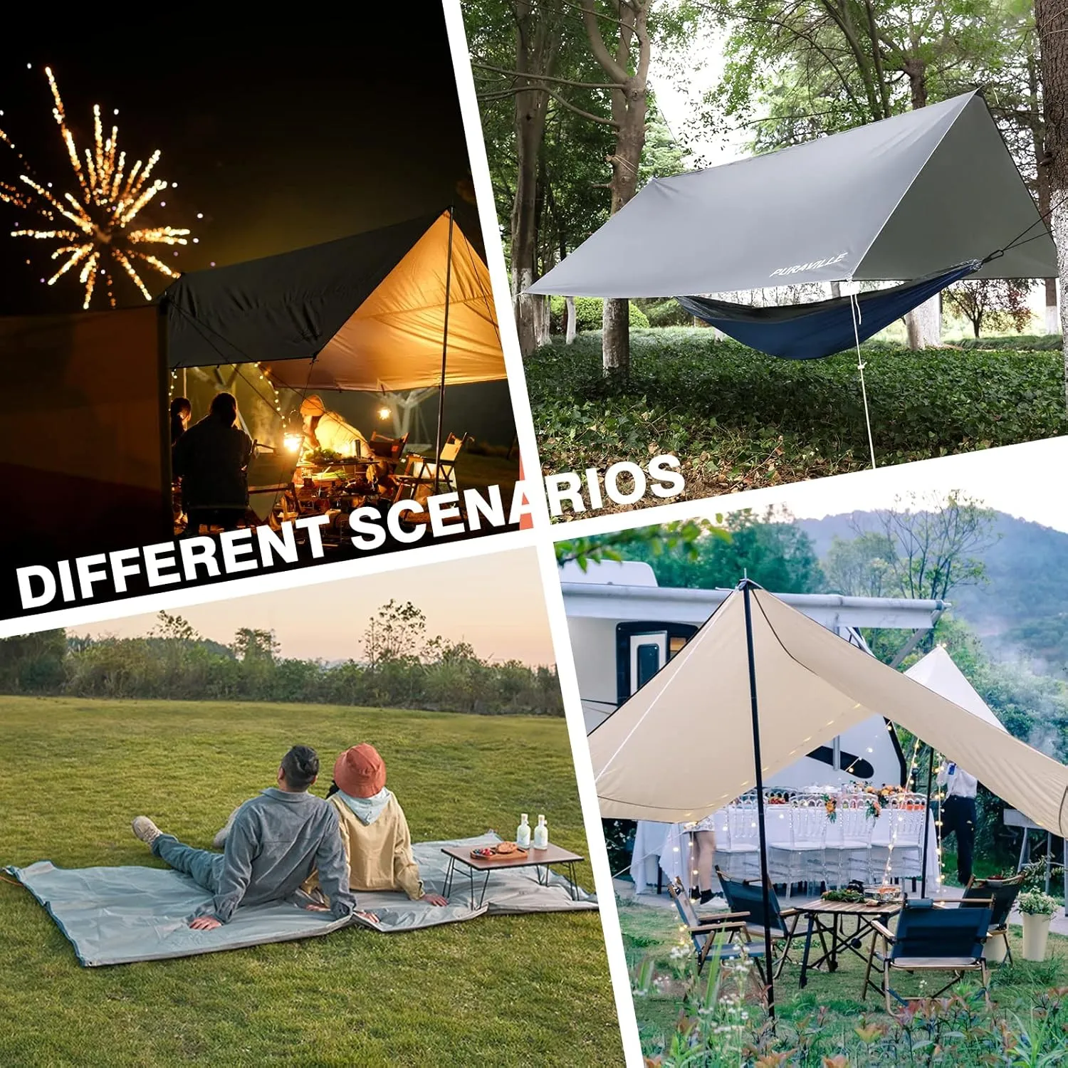 Puraville 12x10 ft Rectangle Lightweight Camping Tarps, Portable Waterproof Hammock Rain Fly Tent Tarp for Camping Backpacking, Grey