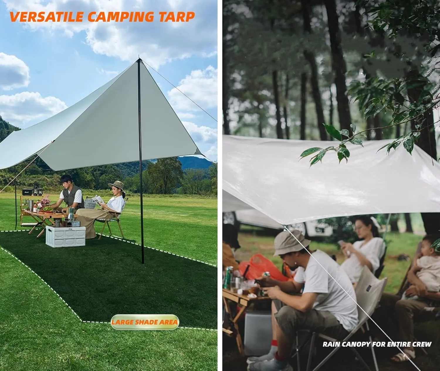 Puraville 12x10 ft Rectangle Lightweight Camping Tarps, Portable Waterproof Hammock Rain Fly Tent Tarp for Camping Backpacking, Grey