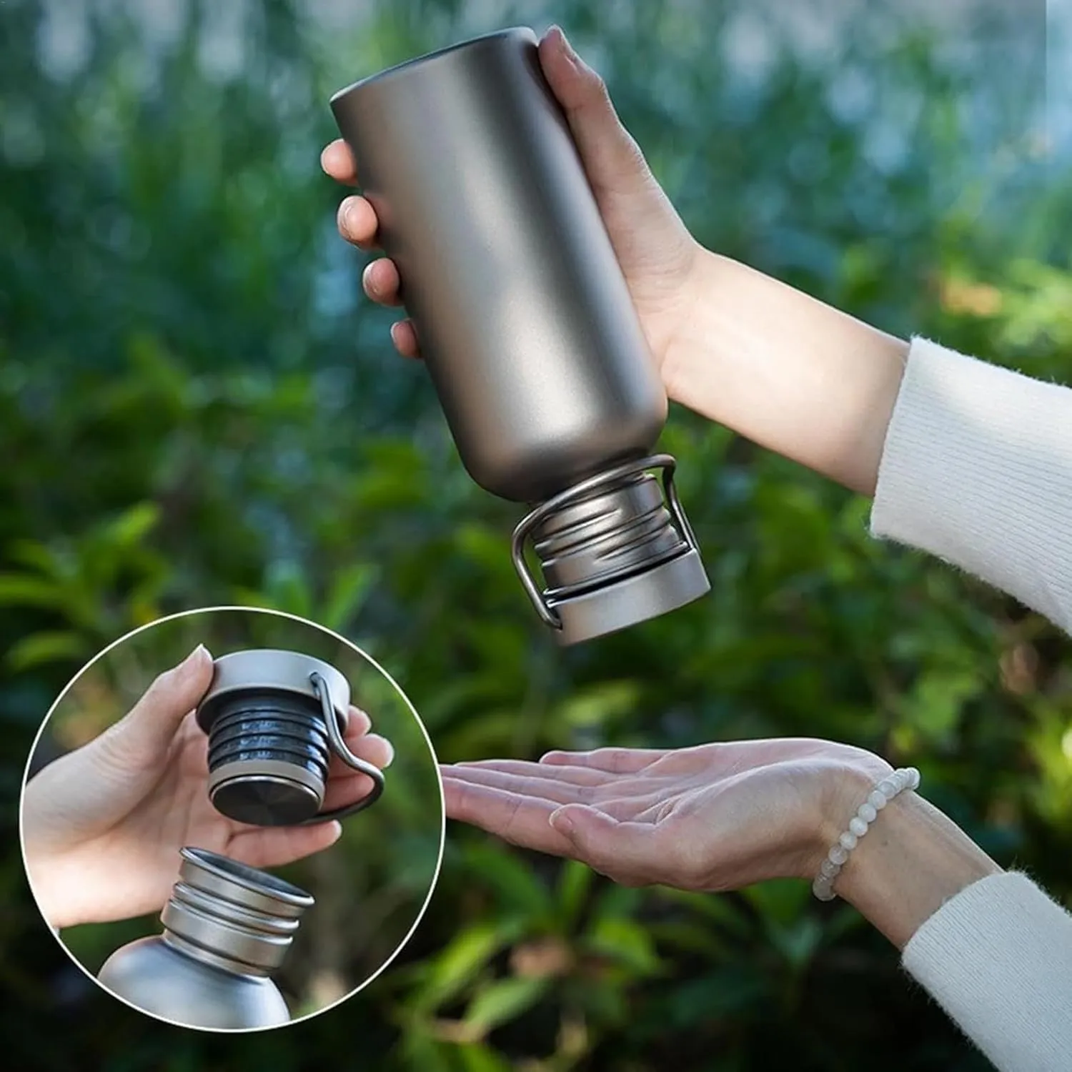Pure Titanium Cycling Outdoor Sports Kettle Single-layer Camping Water Bottle Lightweight Portable Can Boil Water Mountaineering Kettle(Small(500ml))