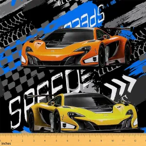 Qrange Yellow Race car Fabric by The Yard 1 Yard Kids Speed Sports Car Decorative Waterproof Outdoor Fabric for Chairs Teens Racing Car Upholstery Fabric for Extreme Sports Outdoor Fabric