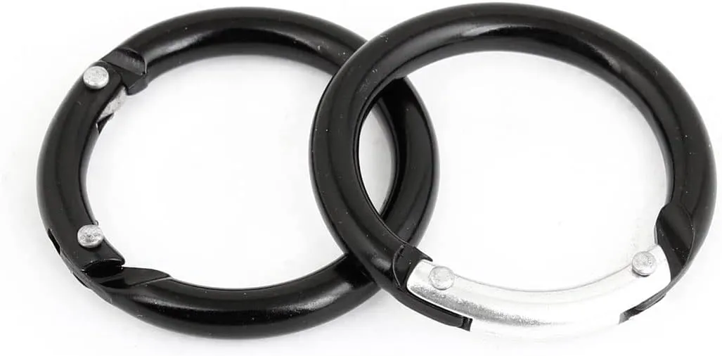 Qtqgoitem 2 Pcs Black Aluminum Alloy 3.8cm Diameter Round Locking Carabiner Hook (Model: df3 48d ea5 97c 754)
