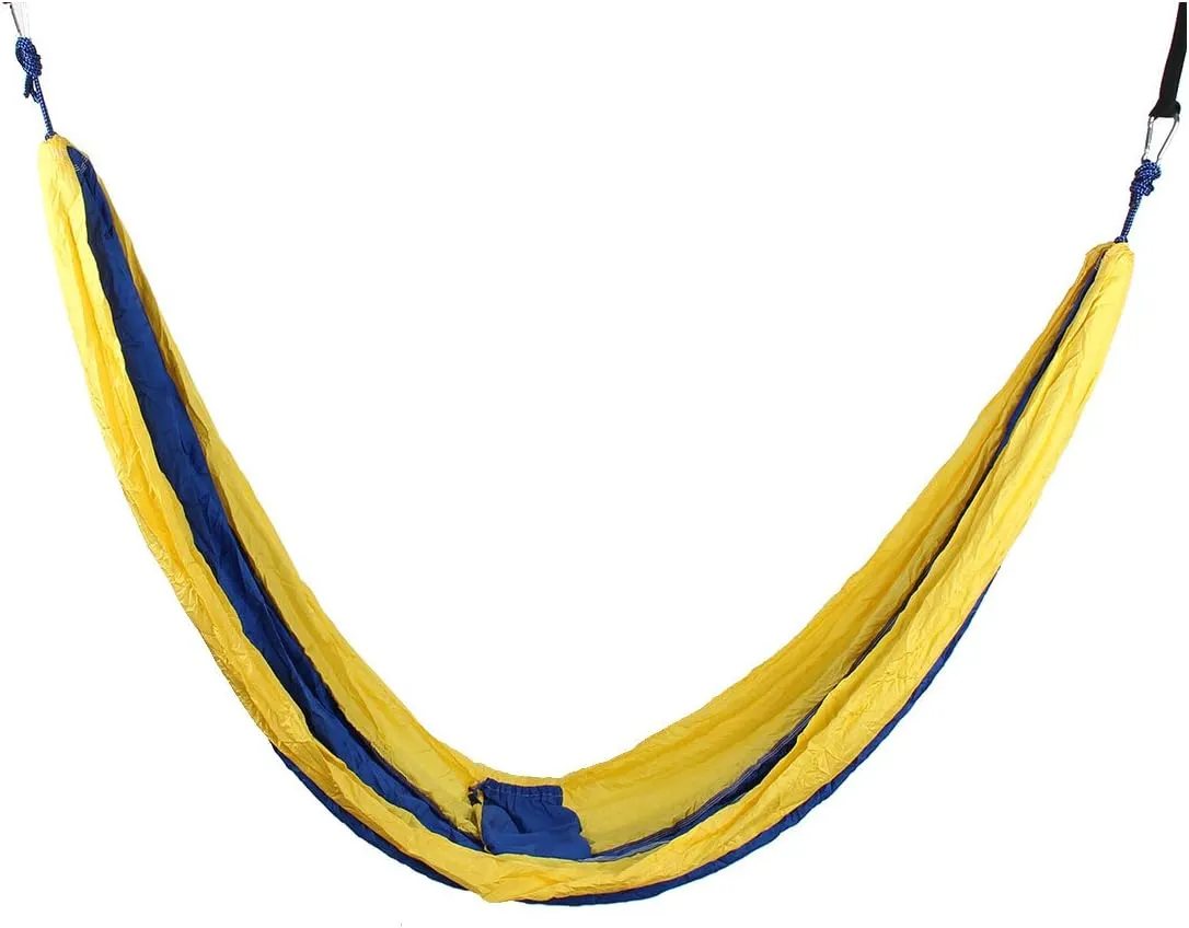 Qtqgoitem Fabric Camping Backyard Outfitter Double Nest Sleeping Bed Hanging Hammock Yellow Blue (Model: 23f 472 6a7 fa3 b7c)