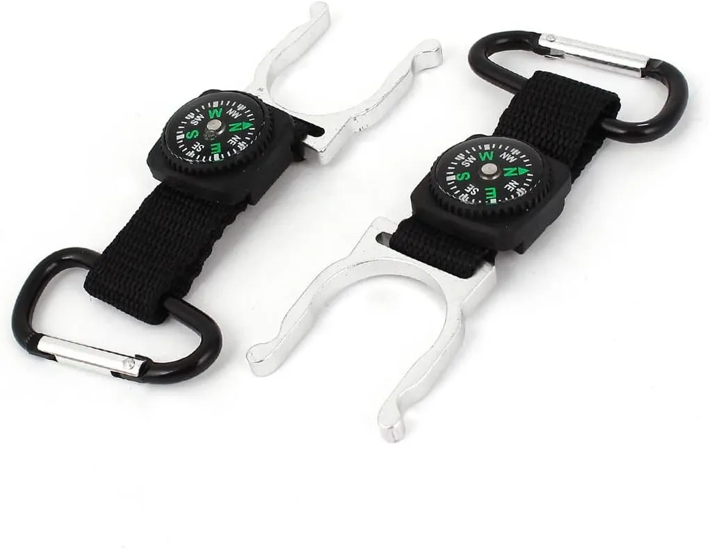 Qtqgoitem Hiking Aluminum Carabiner Clip Compass Water Bottle Holder 2PCS Black (Model: 6b2 3dc ac1 2c3 3d7)