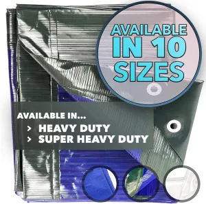 QUEEN OF TARPS | 10x12 Super Heavy Duty Tarp Waterproof, 200 GSM is 20 MIL, UV/Tear Resistant Tarp, Camping, Outdoor Furniture, Car, Tents, Painting, Firewood Protection | 10x12, Super Duty
