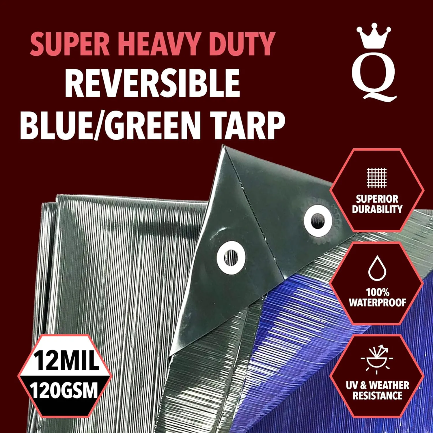 QUEEN OF TARPS | 10x12 Super Heavy Duty Tarp Waterproof, 200 GSM is 20 MIL, UV/Tear Resistant Tarp, Camping, Outdoor Furniture, Car, Tents, Painting, Firewood Protection | 10x12, Super Duty