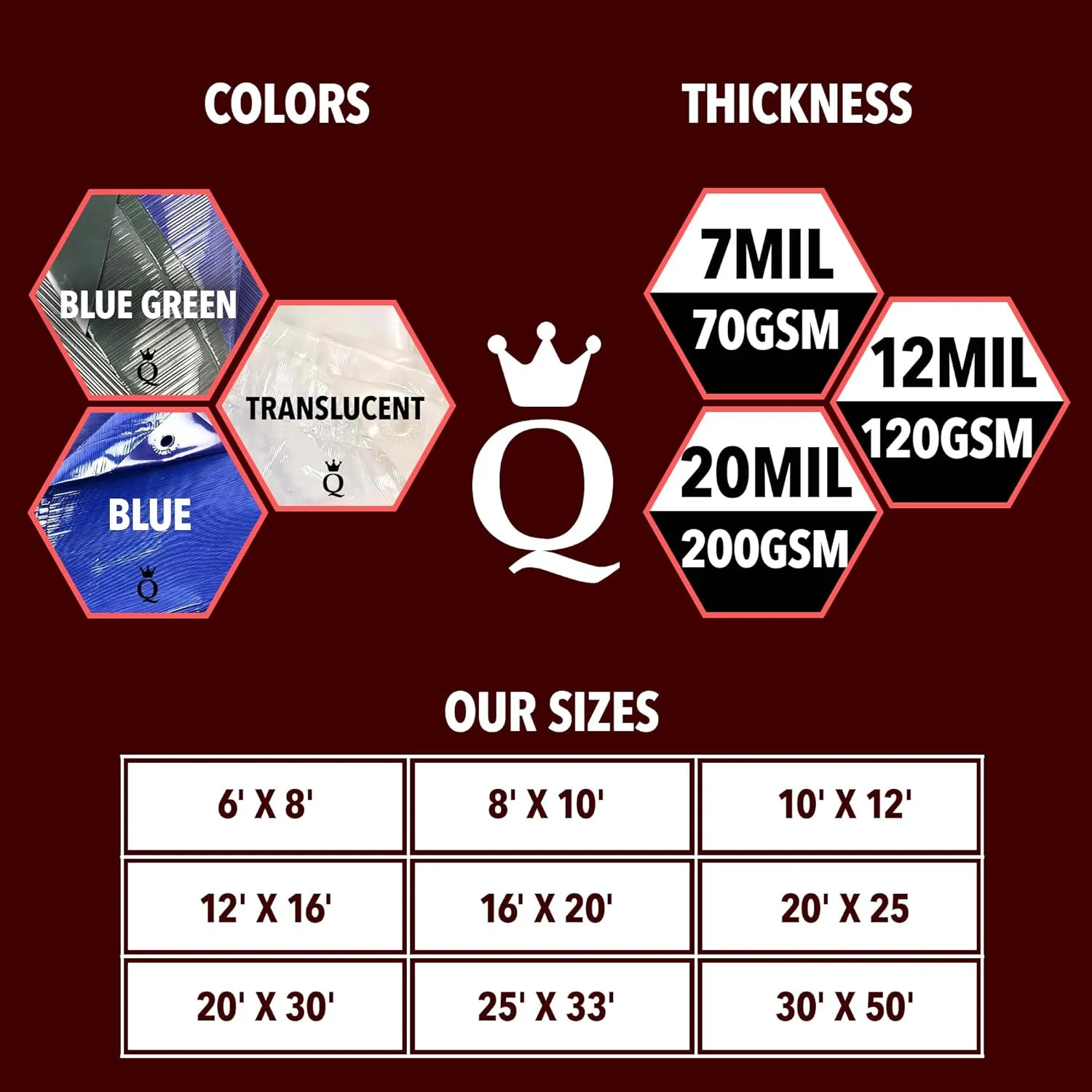 QUEEN OF TARPS | 16x20 Light Duty Tarp Waterproof, 70 GSM is 7 MIL, UV/Tear Resistant Tarp, Camping, Outdoor Furniture, Car, Tents, Painting, Firewood Protection | 16x20, Light Duty