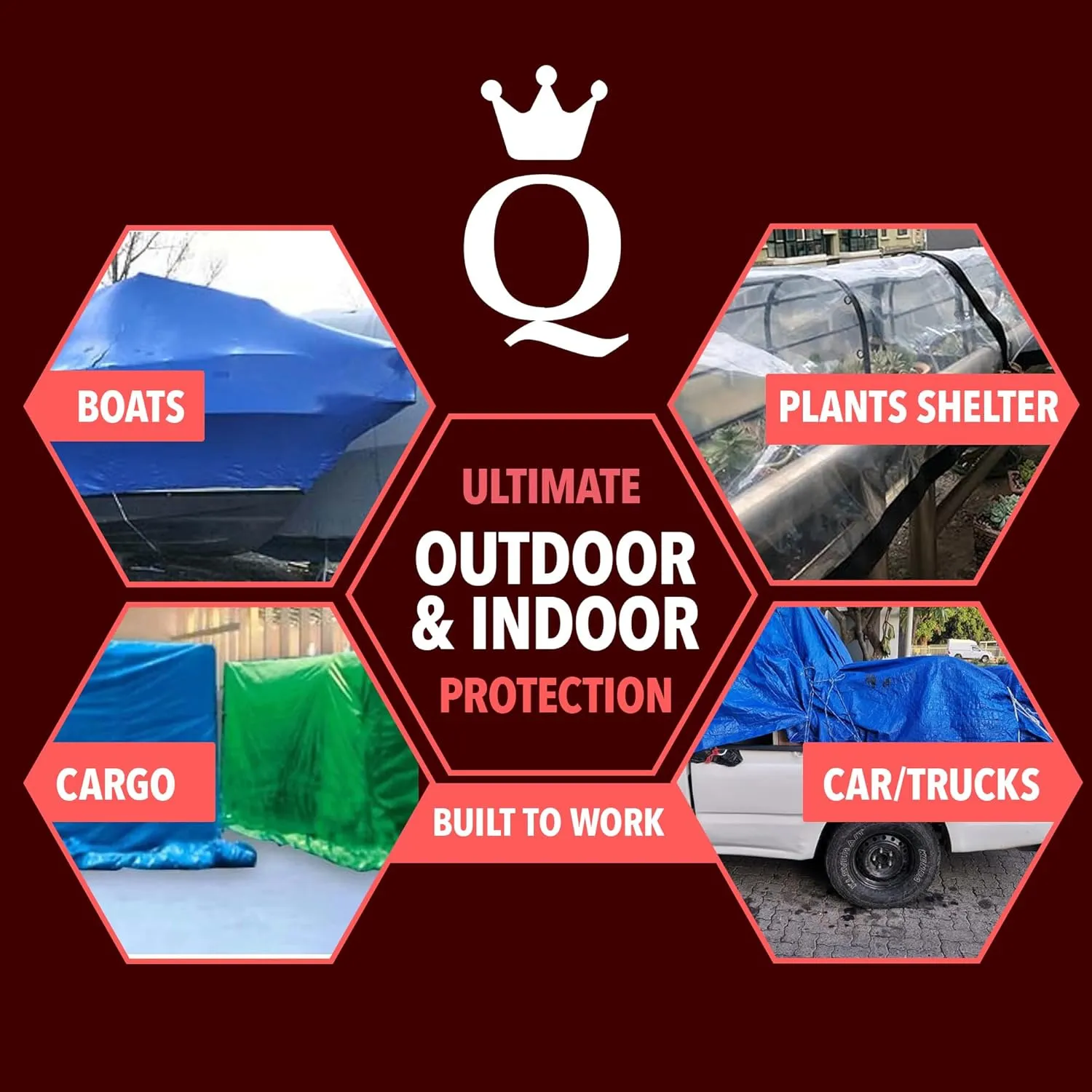 QUEEN OF TARPS | 16x20 Light Duty Tarp Waterproof, 70 GSM is 7 MIL, UV/Tear Resistant Tarp, Camping, Outdoor Furniture, Car, Tents, Painting, Firewood Protection | 16x20, Light Duty