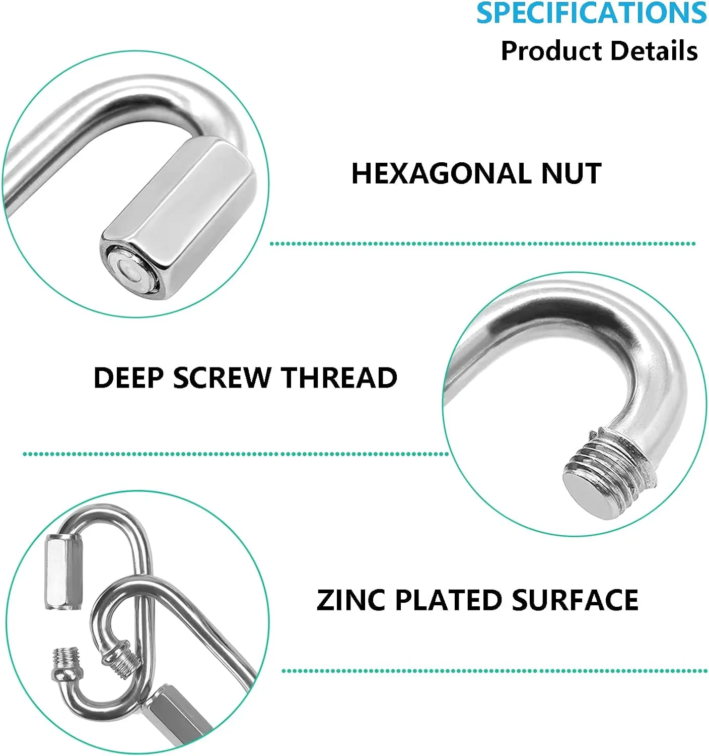 Quick Links, Chain Links Connector, 620lbs Capacity Heavy Duty Carabiner Clips, Galvanized Thread Quick Link Hardware for Safety Chain Swing Gym Hammock, Screw Lock Oval Locking Carabiner