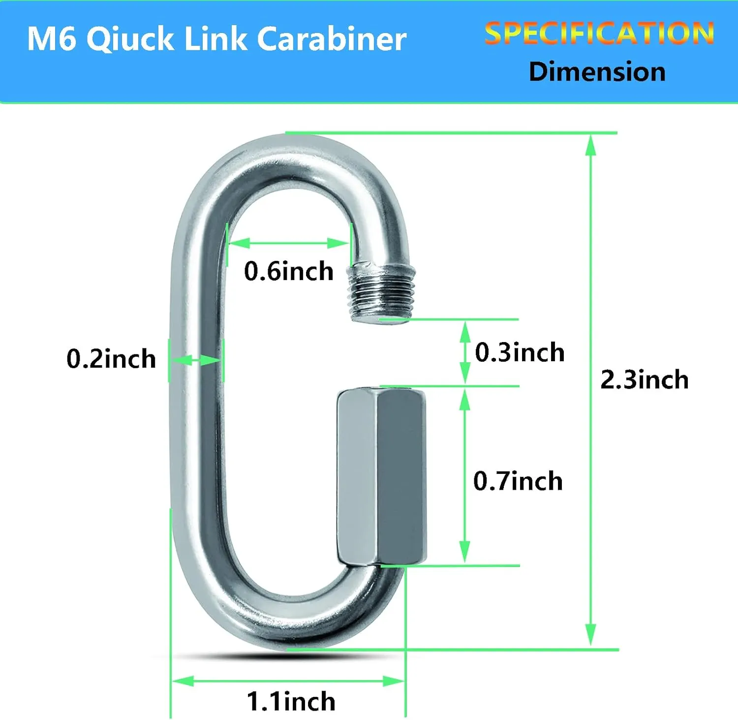 Quick Links, Chain Links Connector, 620lbs Capacity Heavy Duty Carabiner Clips, Galvanized Thread Quick Link Hardware for Safety Chain Swing Gym Hammock, Screw Lock Oval Locking Carabiner