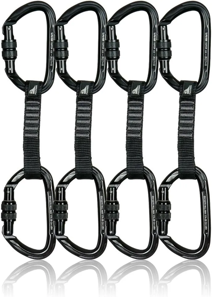 Quickdraw Set with Black Screw Gate Carabiners, 4-Pack