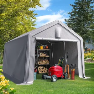Quictent 10x15FT Carport Shelter with Roll-Up Mesh Windows & Reinforced Frame, Portable Garage Canopy for Motorcycle Storage, Outdoor Equipment, Patio Furniture Cover - Silver Gray