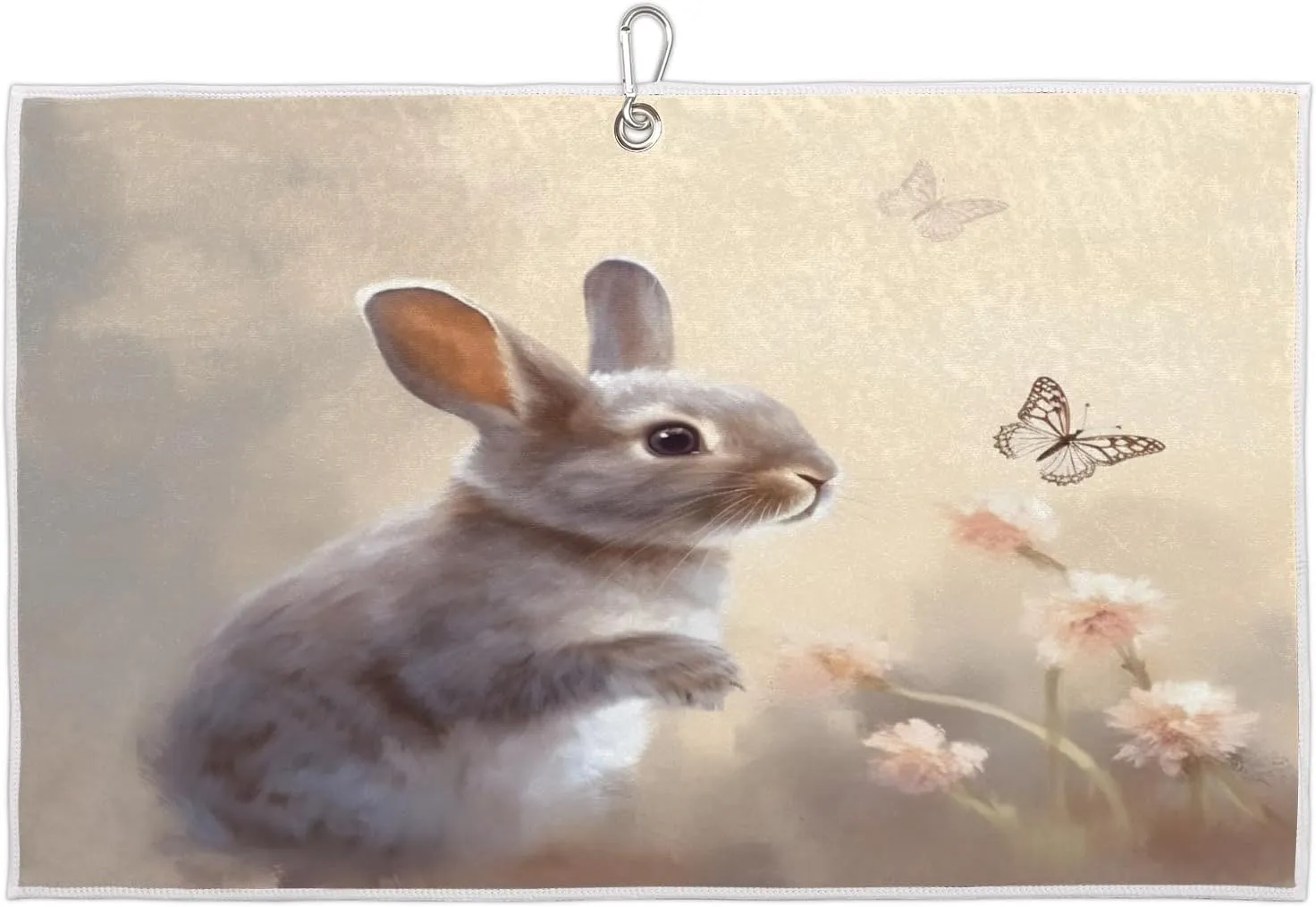 Rabbit Butterfly Flower Golf Towel with Heavy Duty Carabiner Clip Quick Dry Ultra Absorbent Club Ball Cleaning Towel Golf Accessories for Men Women