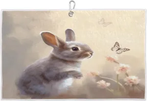 Rabbit Butterfly Flower Golf Towel with Heavy Duty Carabiner Clip Quick Dry Ultra Absorbent Club Ball Cleaning Towel Golf Accessories for Men Women