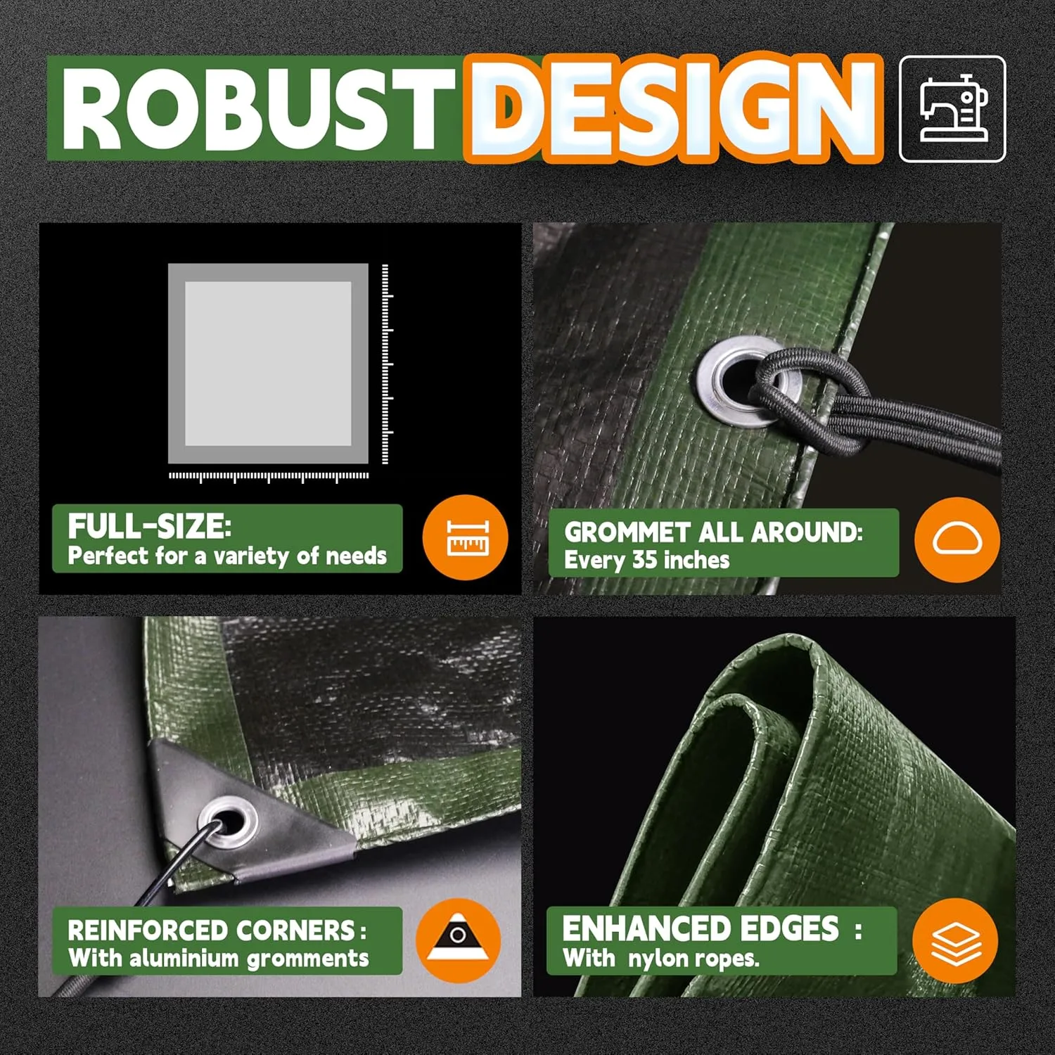 RAINDEWAY 10x12 Tarp Heavy Duty Waterproof,9Mil Thick,Large Tarps Multipurpose Poly Tarp Cover for Camping,Rain,Durable with Metal Grommets and Reinforced Edges,Finished Size Green/Black