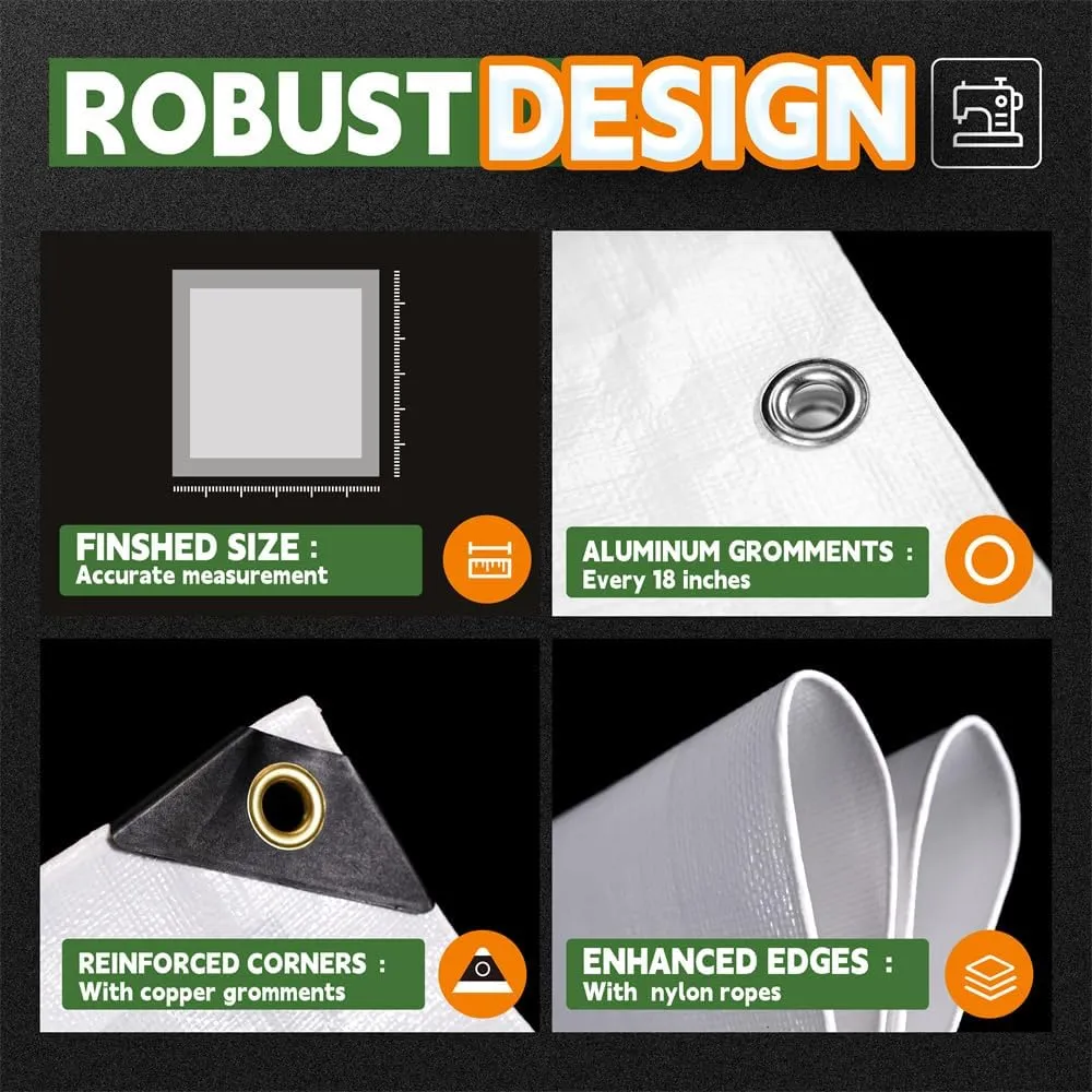 RAINDEWAY 12 Mil Heavy Duty White Tarp 5x7 Feet (2 Pack), UV Resistant, Waterproof, Weatherproof Poly Tarp with Metal Grommets and Reinforced Edges