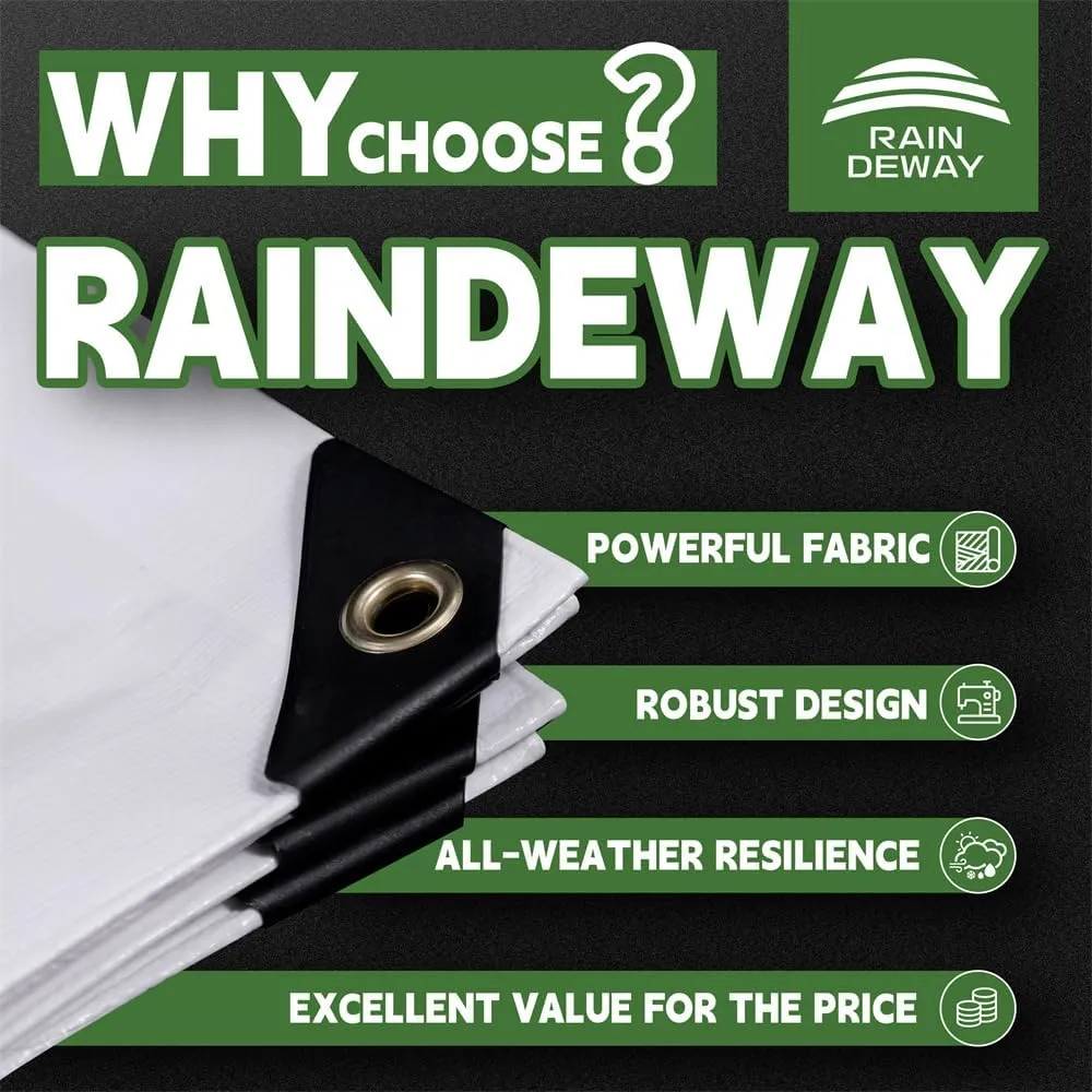 RAINDEWAY 12 Mil Heavy Duty White Tarp 5x7 Feet (2 Pack), UV Resistant, Waterproof, Weatherproof Poly Tarp with Metal Grommets and Reinforced Edges