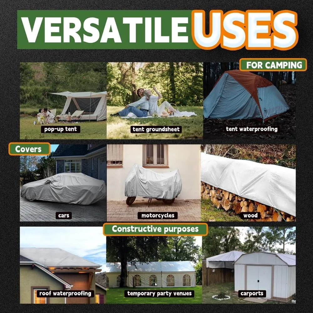RAINDEWAY 12 Mil Heavy Duty White Tarp 5x7 Feet (2 Pack), UV Resistant, Waterproof, Weatherproof Poly Tarp with Metal Grommets and Reinforced Edges