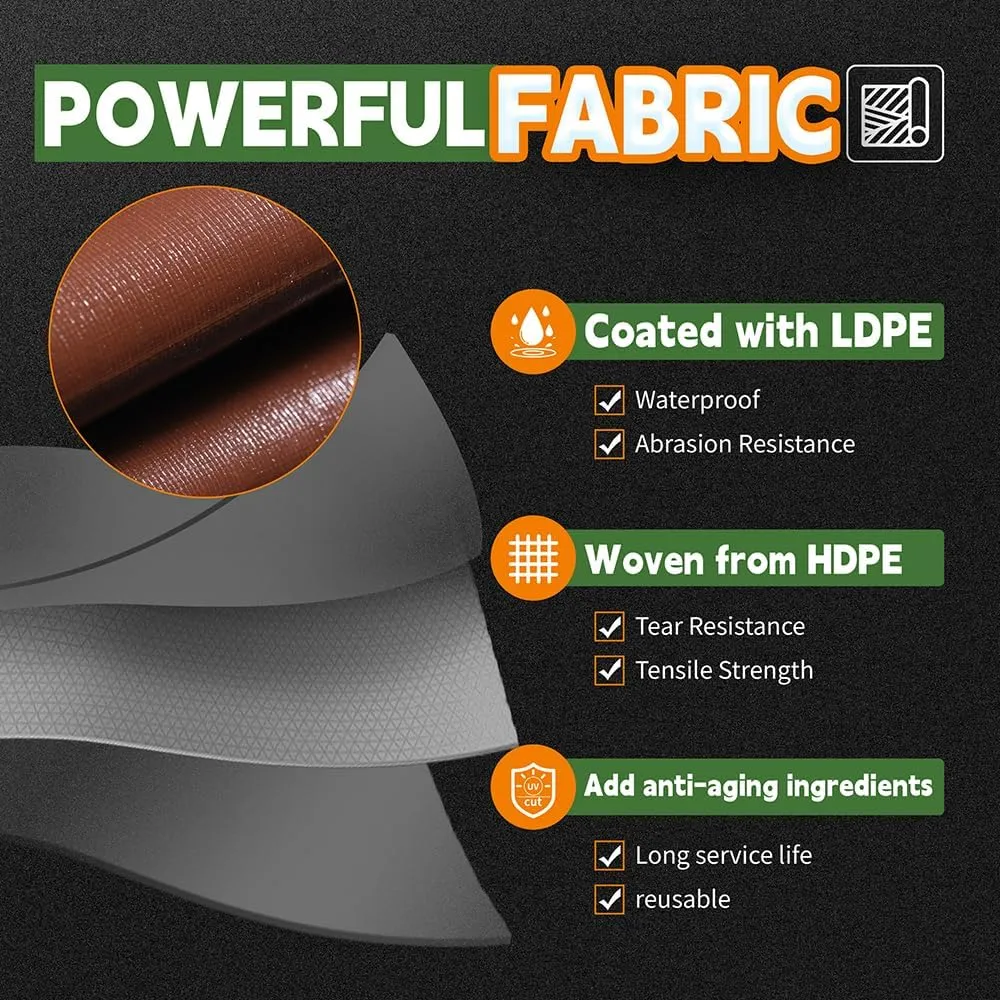 RAINDEWAY 4x8 Feet Super Heavy Duty 18 Mil Brown Poly Tarp Cover, UV Resistant, Weatherproof, Multipurpose Waterproof Poly Tarp with Grommets and Reinforced Edges