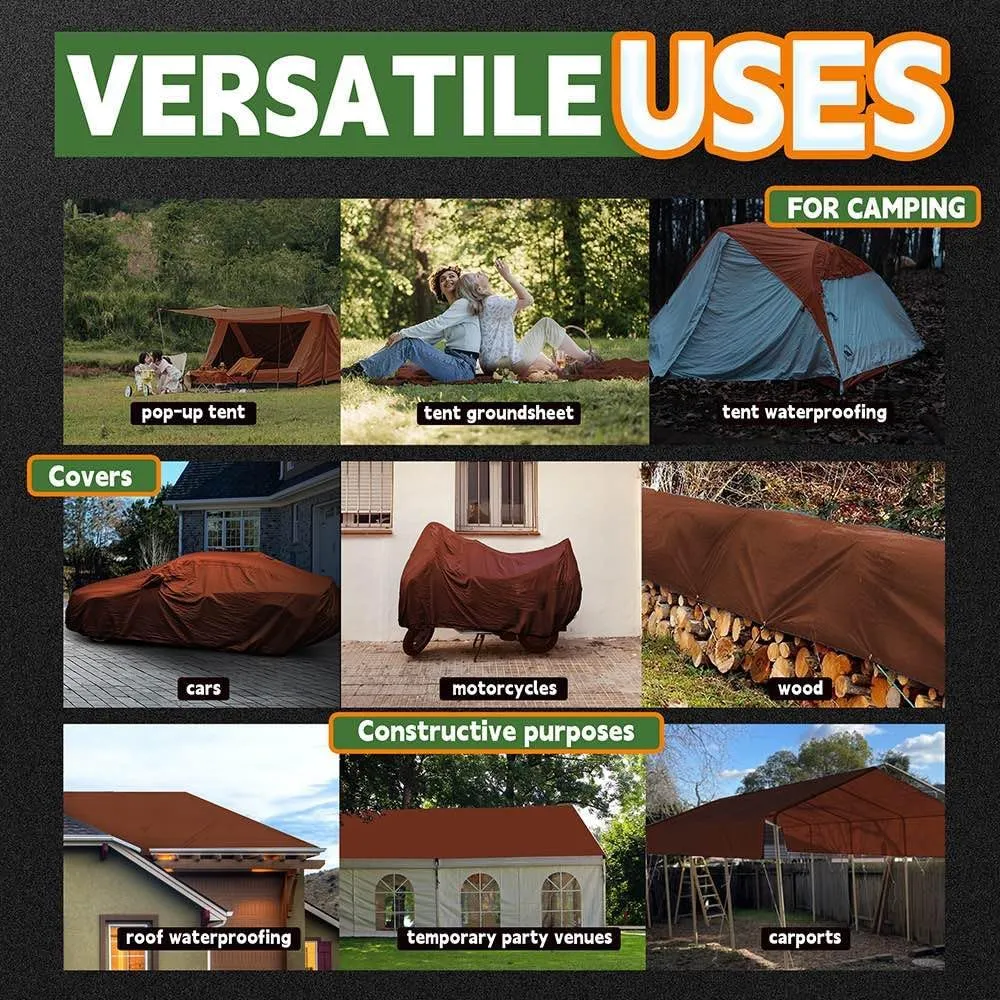 RAINDEWAY 4x8 Feet Super Heavy Duty 18 Mil Brown Poly Tarp Cover, UV Resistant, Weatherproof, Multipurpose Waterproof Poly Tarp with Grommets and Reinforced Edges