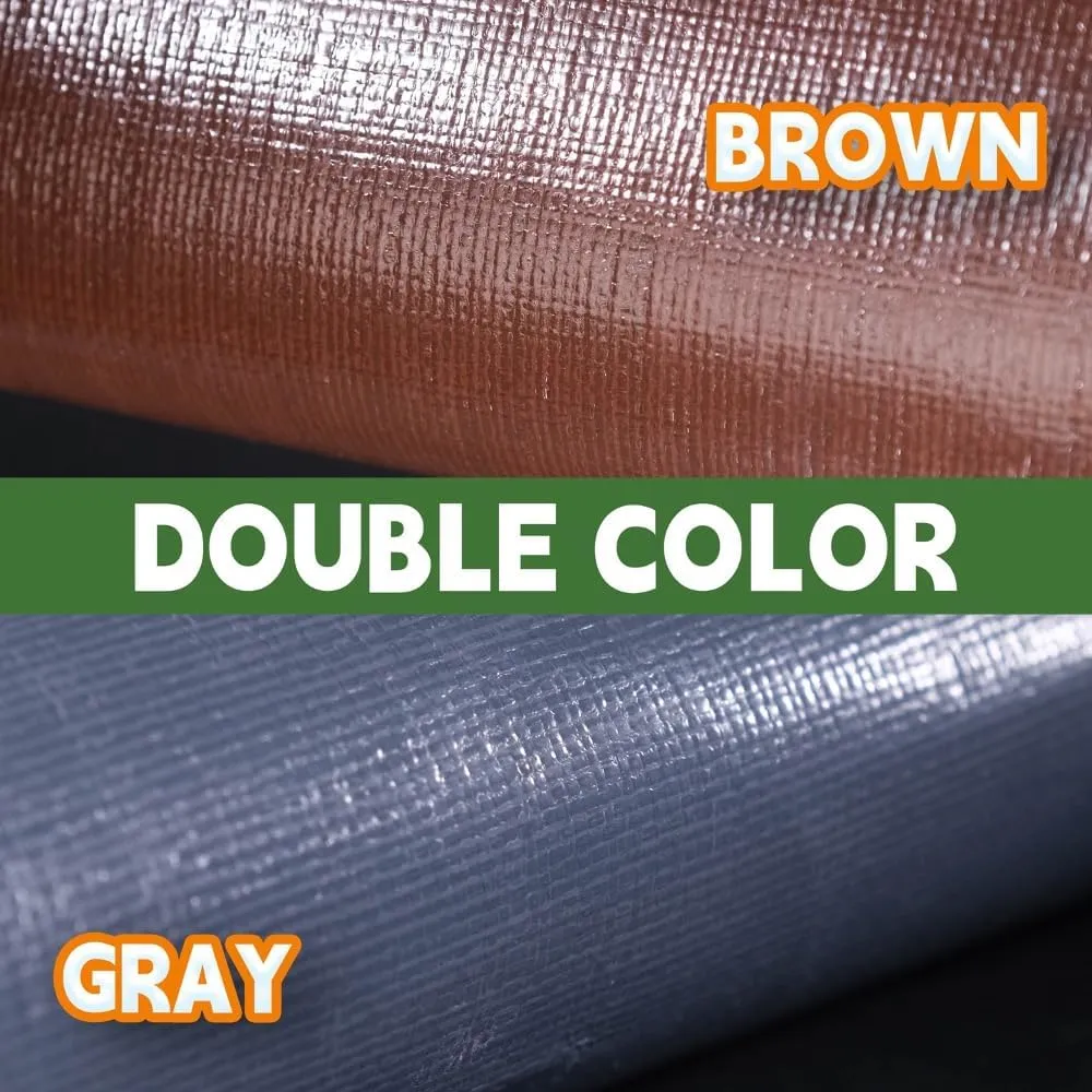 RAINDEWAY 8x10 Feet Super Heavy Duty Tarp 18 Mil - UV Resistant, Weatherproof, Multipurpose Waterproof Poly With Grommets and Reinforced Edges - Brown/Gray