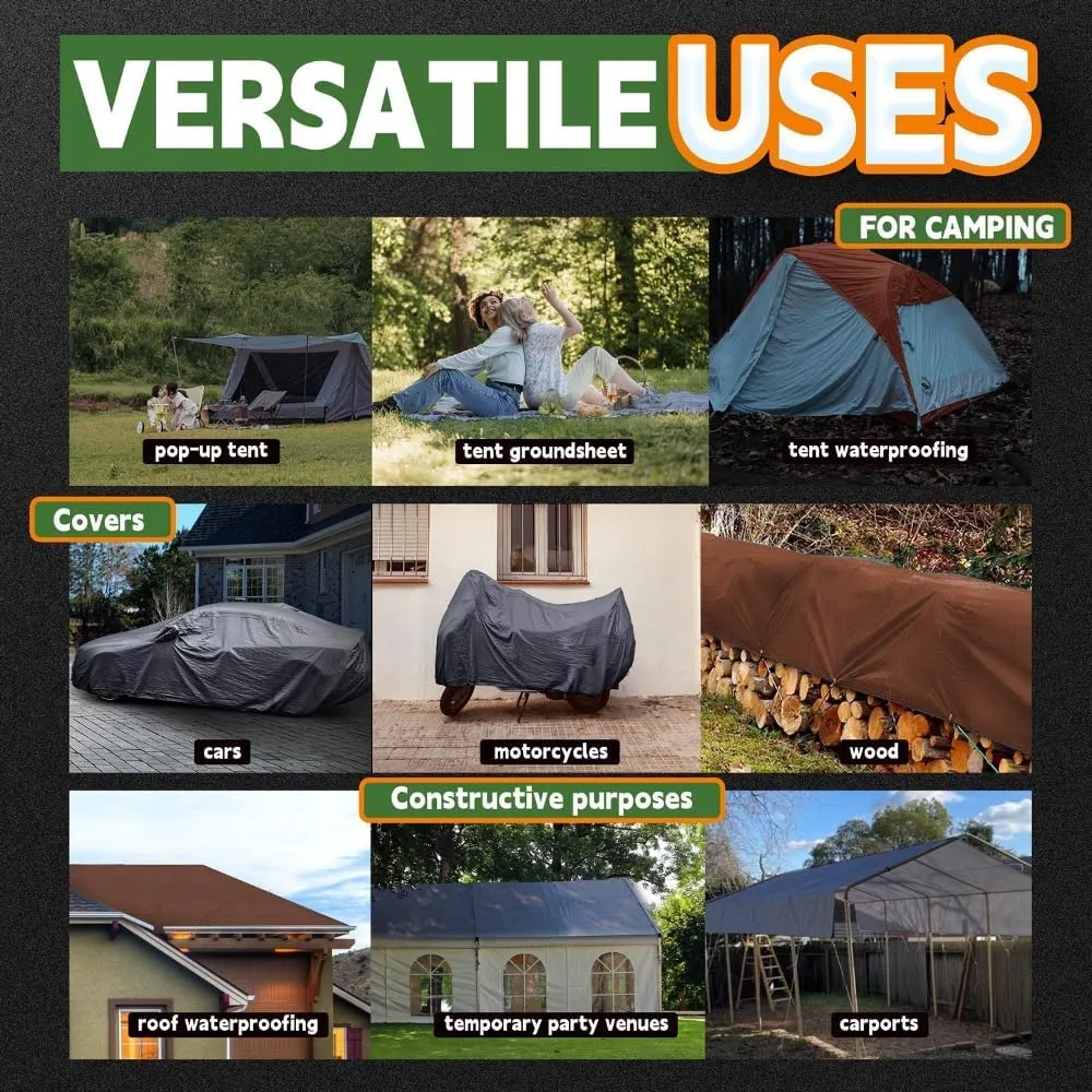 RAINDEWAY 8x10 Feet Super Heavy Duty Tarp 18 Mil - UV Resistant, Weatherproof, Multipurpose Waterproof Poly With Grommets and Reinforced Edges - Brown/Gray