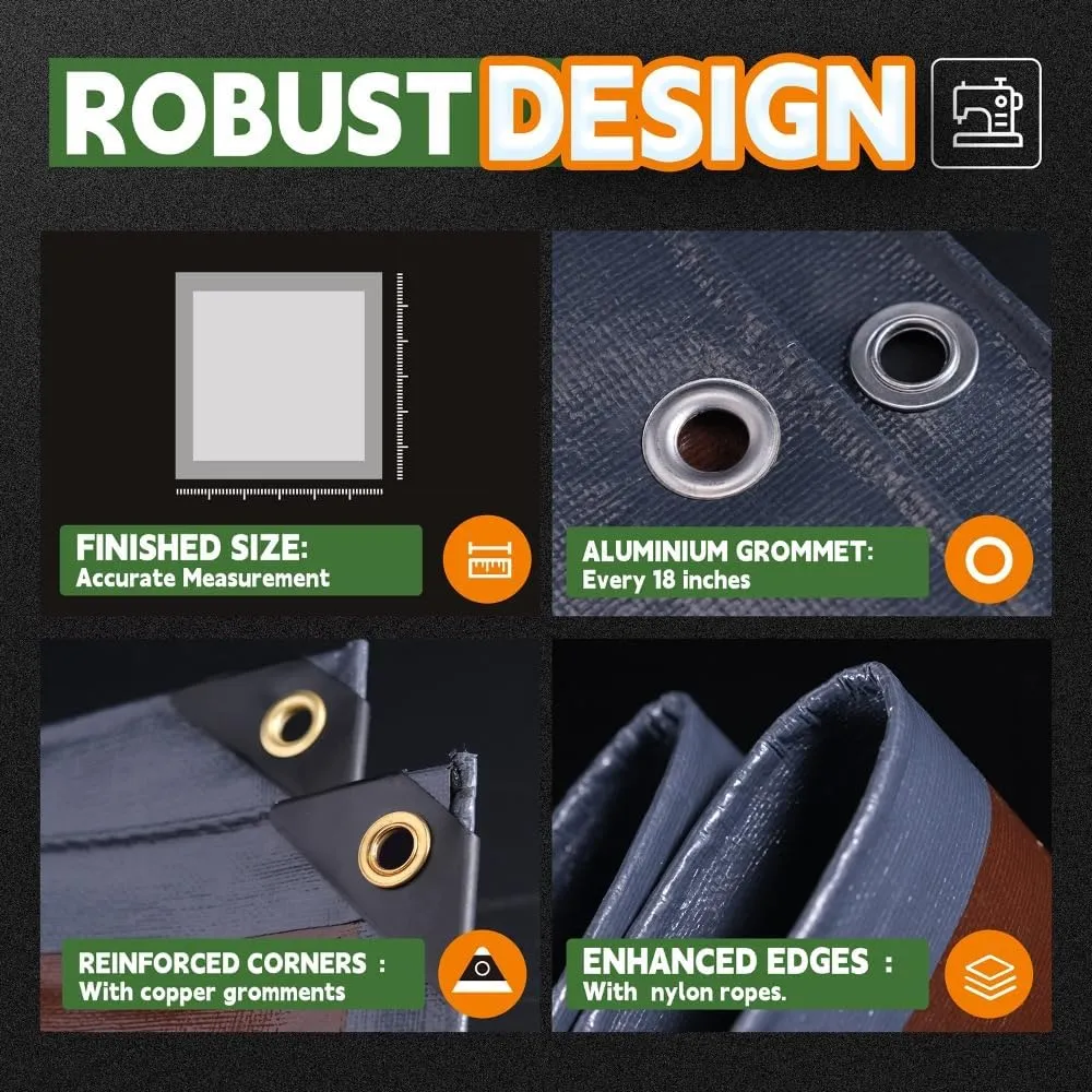RAINDEWAY 8x10 Feet Super Heavy Duty Tarp 18 Mil - UV Resistant, Weatherproof, Multipurpose Waterproof Poly With Grommets and Reinforced Edges - Brown/Gray