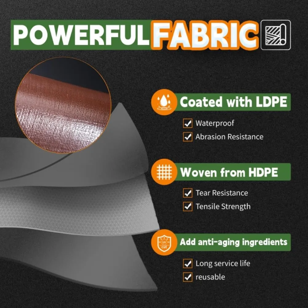 RAINDEWAY 8x10 Feet Super Heavy Duty Tarp 18 Mil - UV Resistant, Weatherproof, Multipurpose Waterproof Poly With Grommets and Reinforced Edges - Brown/Gray